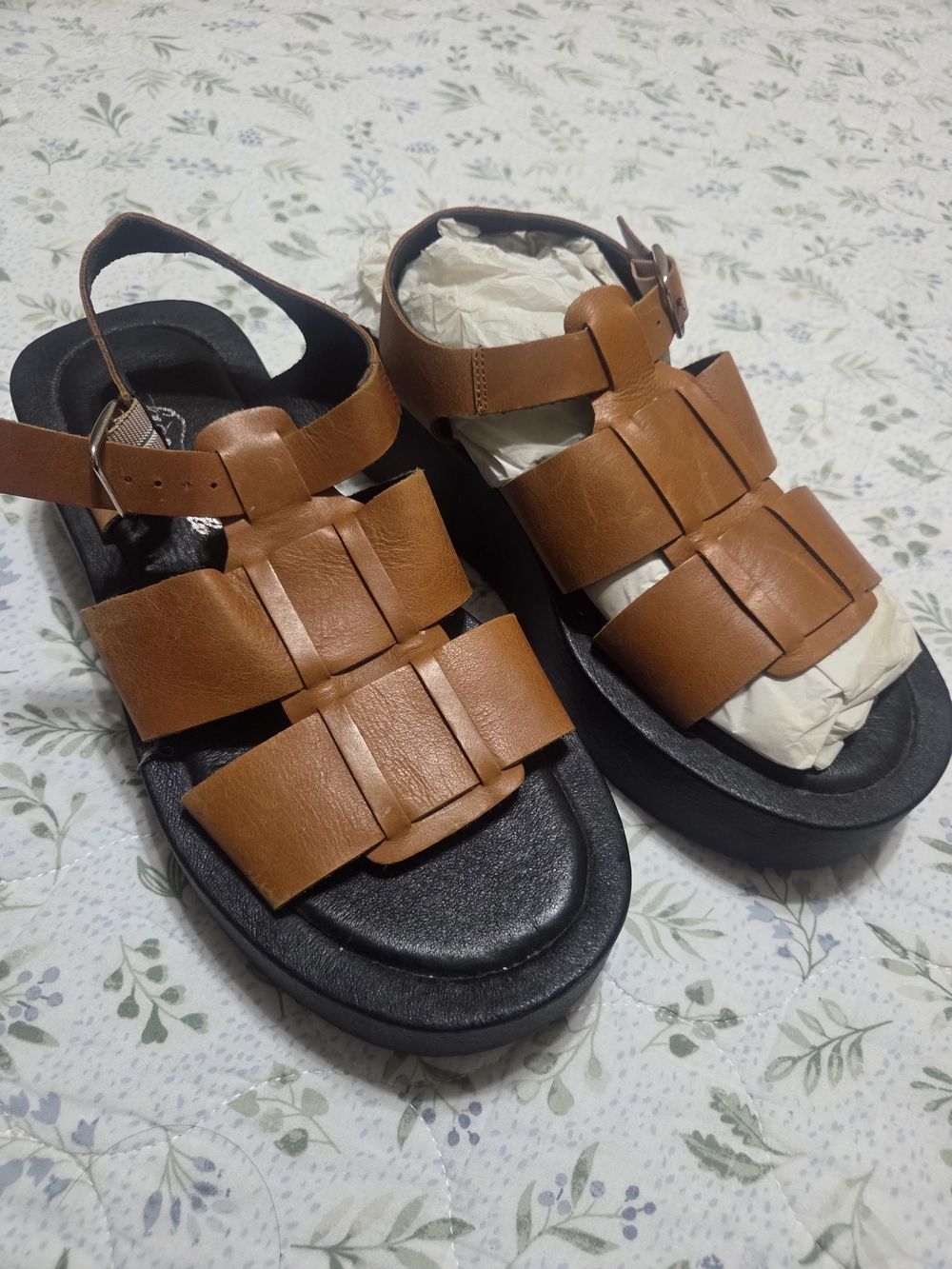 Free People Brown Leather Strappy Platform Sandals